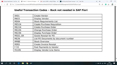list of tcodes in sap