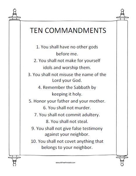 list of ten commandments printable stickers