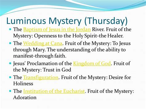 list of the luminous mysteries