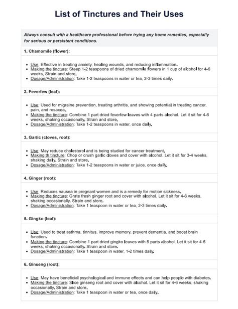 list of tinctures and uses pdf