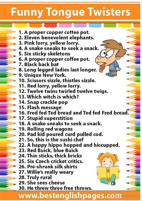 list of tongue twisters for kids pdf
