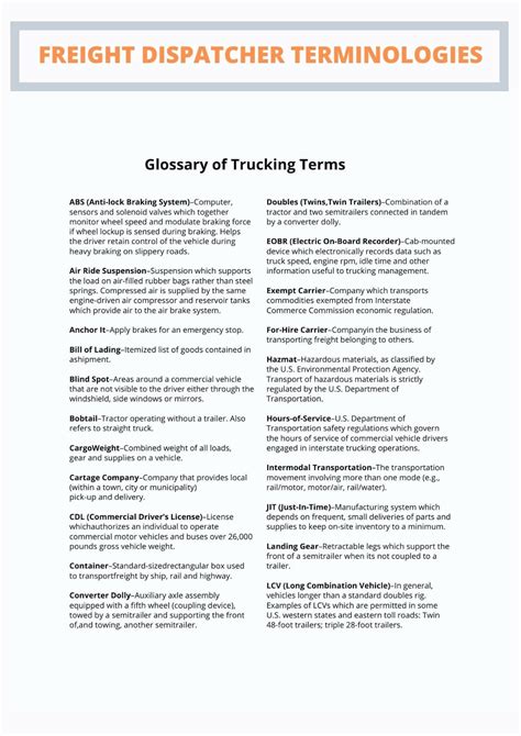 list of trucking industry terms