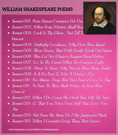 list of william shakespeare poems