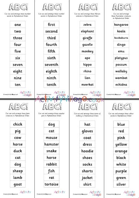 list of words in alphabetical order example