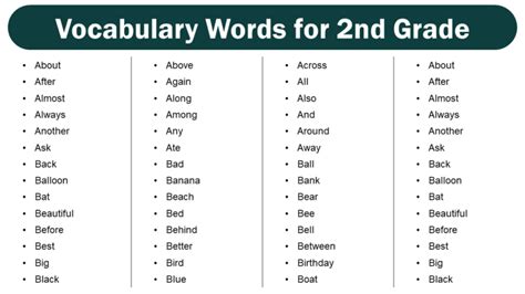 List Of Words To Learn In Second Grade Printables