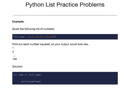 list practice problems in python
