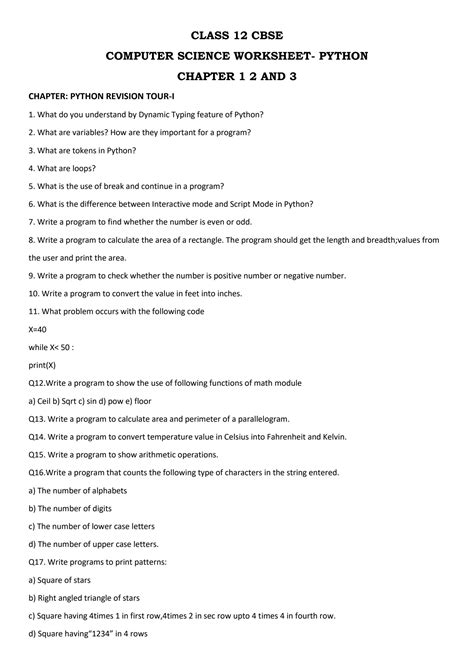 list questions in python class 12