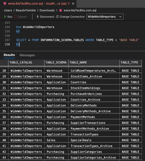 List Tables T-Sql