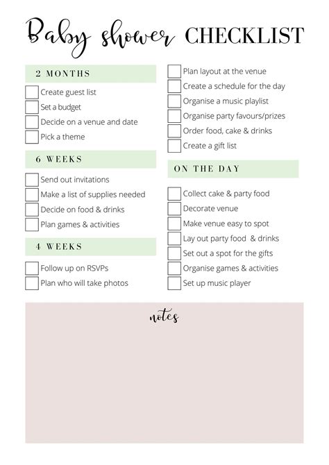 List Template Baby Shower