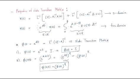 list the properties of state transition matrix in control system