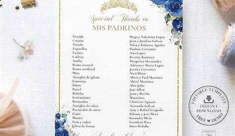 Ejemplo de formato de lista de padrinos de 15 | Quinceañera | Pinterest