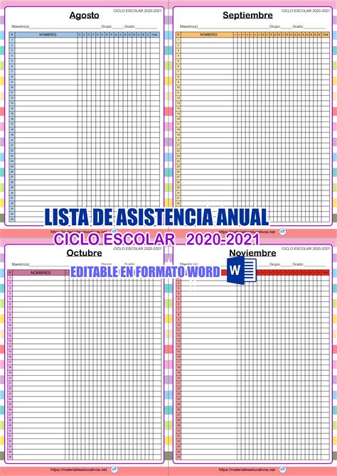 lista de asistencia en pdf