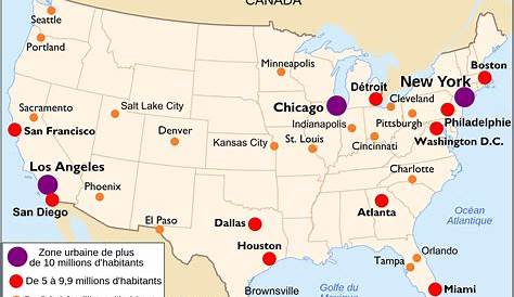 Carte des principales villes des USA