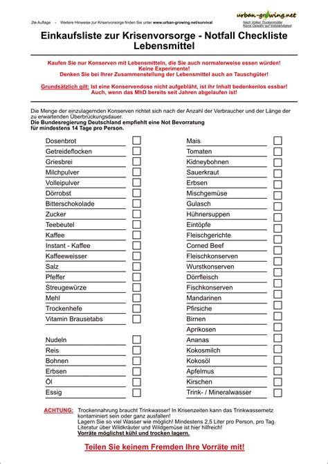 liste fur notfall vorrat