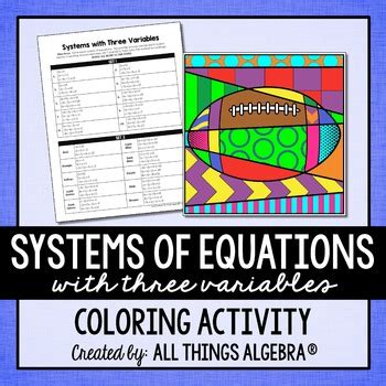 literal equations coloring activity worksheet answers football