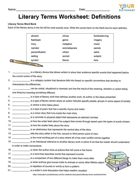 literary devices worksheet 7th grade