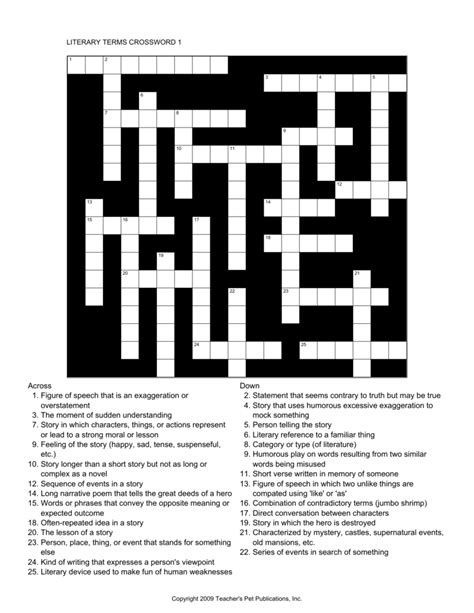 literary elements crossword puzzle answers