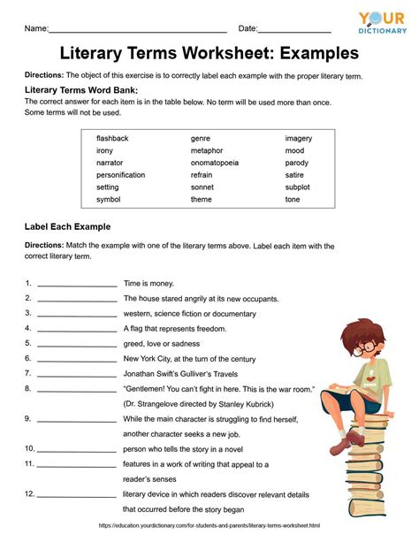 literary elements practice worksheets