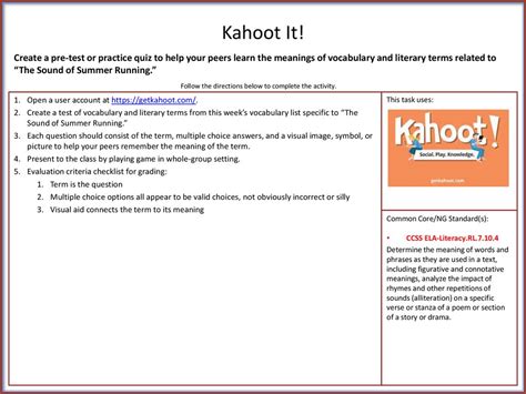 literary terms kahoot activity