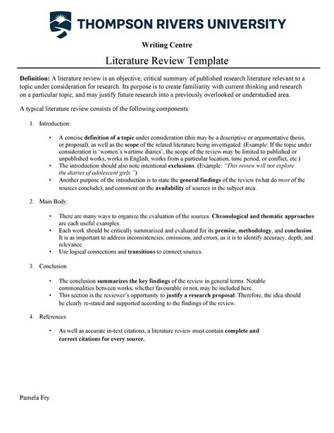 literature review template word apa