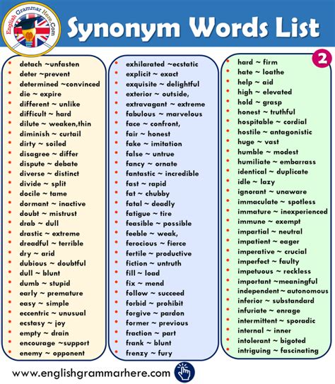 literature synonyms list