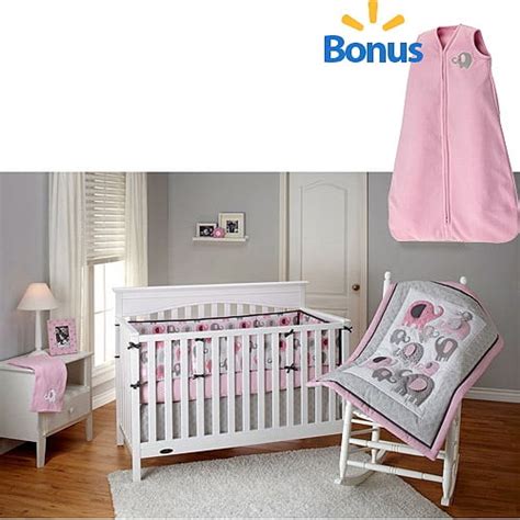little bedding by nojo elephant time 4 piece crib bedding set pink