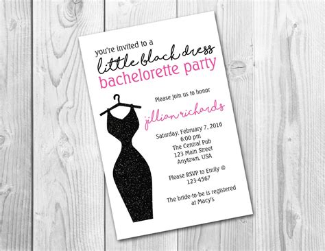 little black dress bachelorette party wording