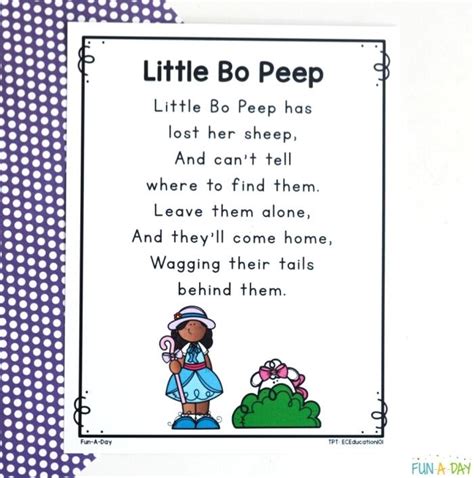 little bo peep nursery rhyme activities