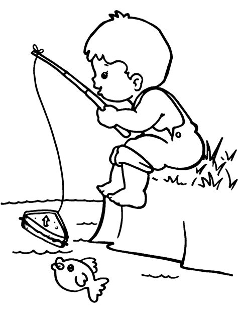 little boy fishing coloring page