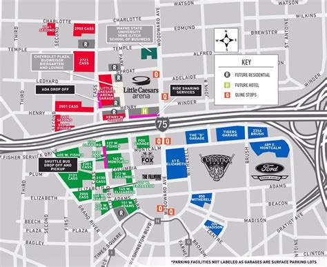 little caesars arena garage parking map