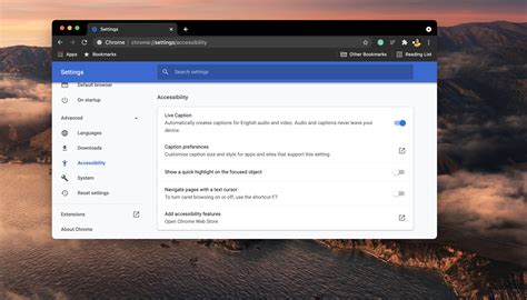 live caption chrome settings
