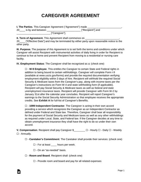 Live In Caregiver Contract Template