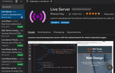live server on vs code