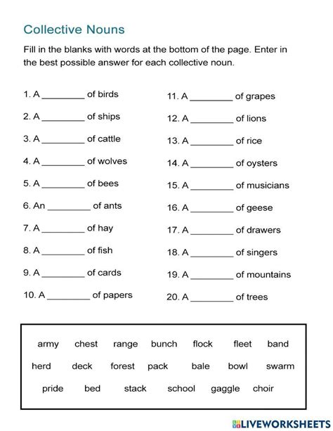 live worksheets on nouns for class 4