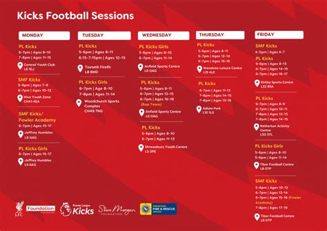 liverpool fc timetable for training