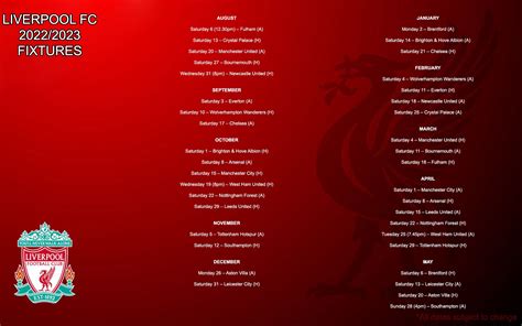 liverpool fixtures 22/23 season