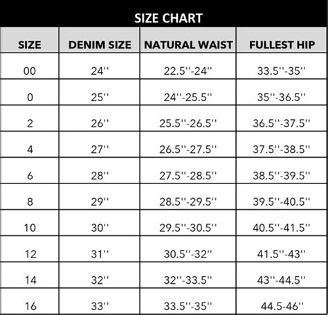 liverpool jeans size chart