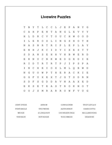 Livewire Printable Word Search