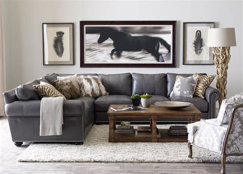 Incredible Living Room Decor With Grey Leather Sofa For Living Room