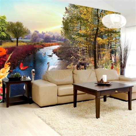 Autumn forest wall mural Wall decor living room, Modern wall decor
