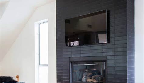 Black fireplace tile Living room entertainment center, Black