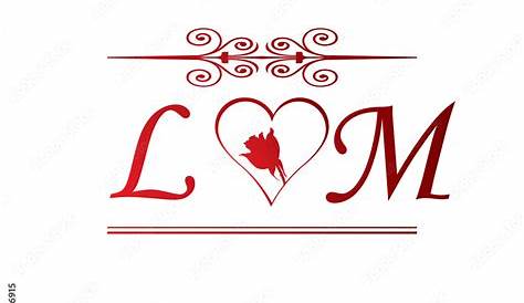 LM Initial Heart Shape Red Colored Love Logo Stock Vector