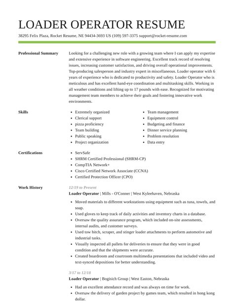 loader operator resume examples