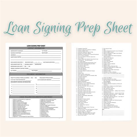 Loan Signing Prep Sheets Pdf