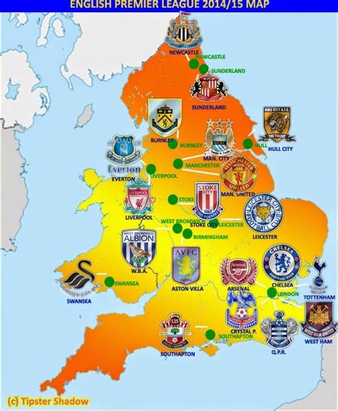 location of all english premier league clubs