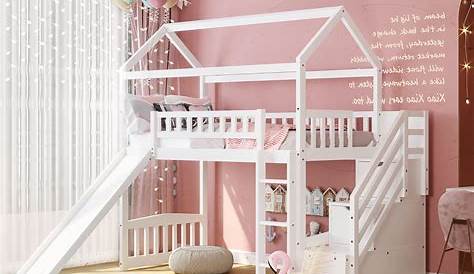 Loft Bed With Stairs And Slide Maxtrix Delicious Playhouse Low In White W