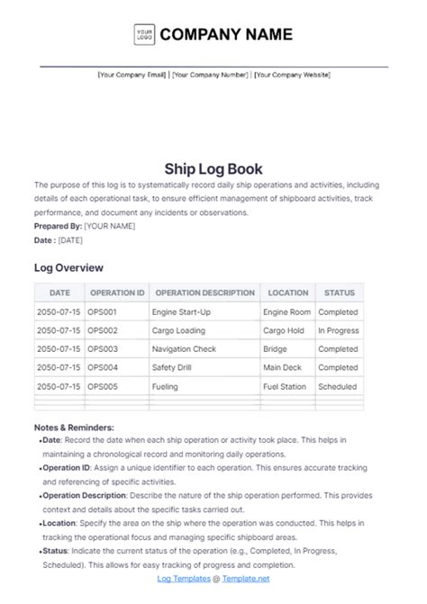 Log Book Structure Definition