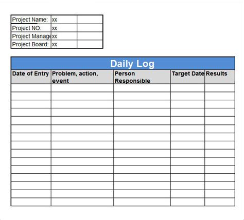 Log Book Template Excel Free