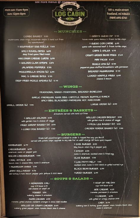 Log Cabin Bar And Grill Menu