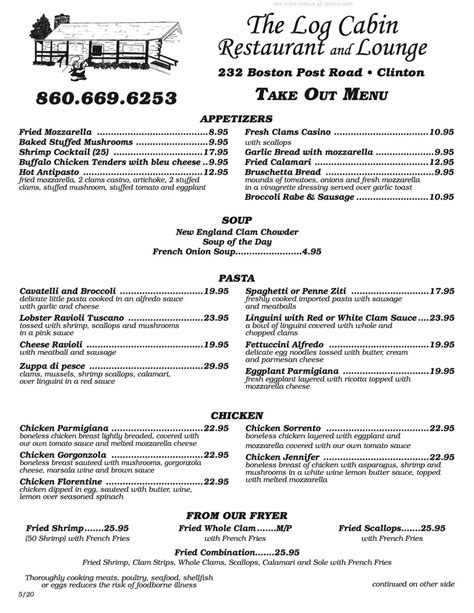 Log Cabin Clinton Menu